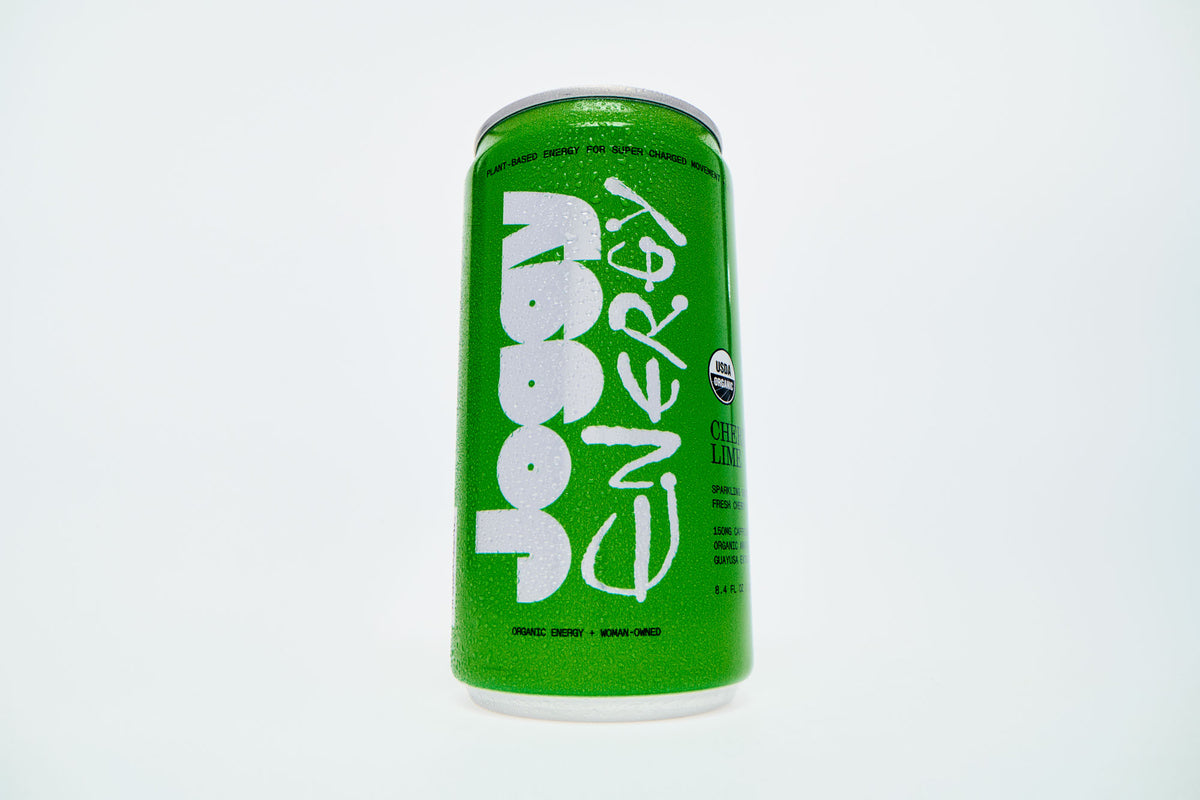 Green energy drink can on a white background