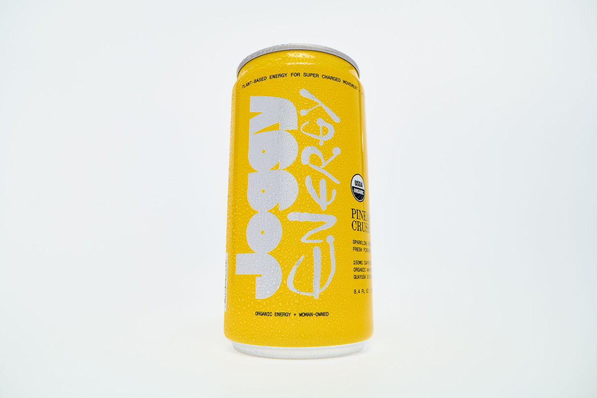 Yellow can of Joggy Energy on a white background