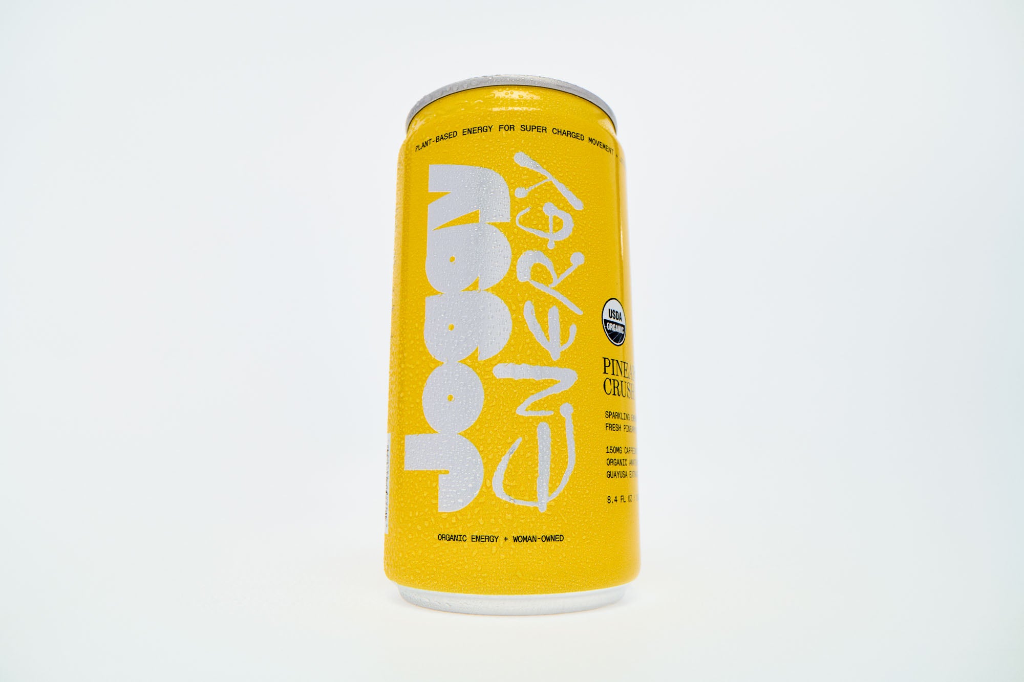 Yellow can of Joggy Energy on a white background
