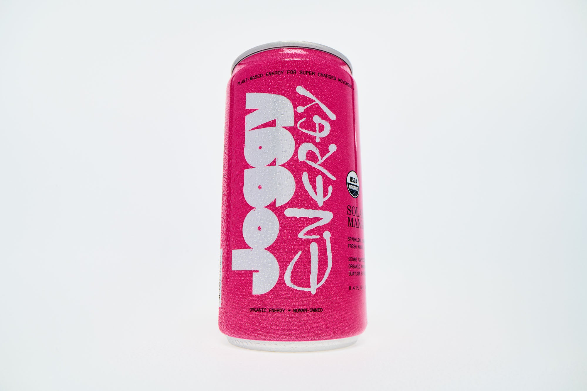 Pink can of Joggy Energy drink on a white background
